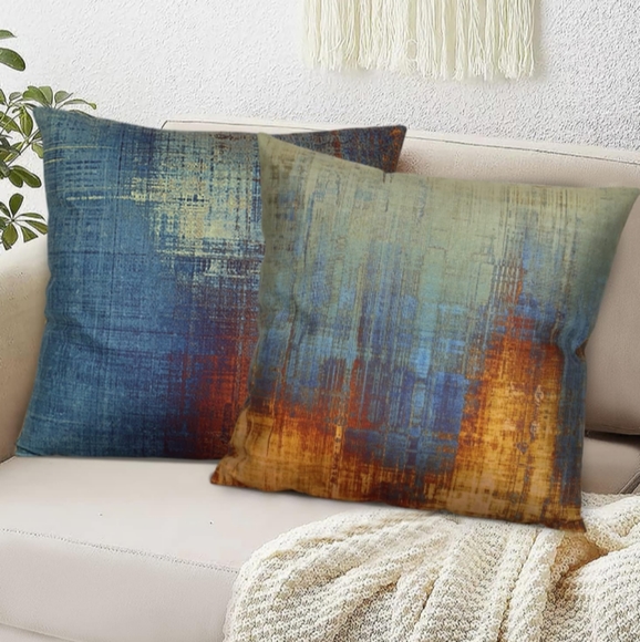 20" 4 Abstract Blue Orange Soft Velvet Pillow Covers 18" Square Zip New Set #2 - Picture 8 of 9